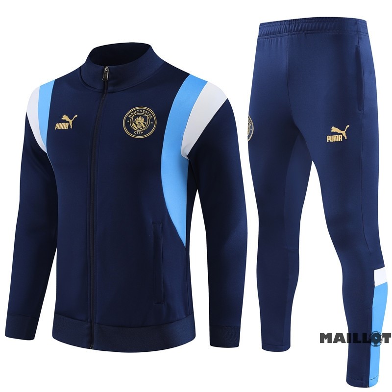 Foot Maillot Pas Cher Ensemble Complet Ropa Deportiva Con Cremallera Larga Manchester City Enfant 2023 2024 Bleu I Blanc