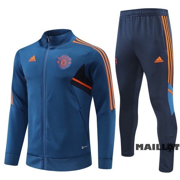 Foot Maillot Pas Cher Ensemble Complet Ropa Deportiva Con Cremallera Larga Manchester United 2022 2023 Bleu