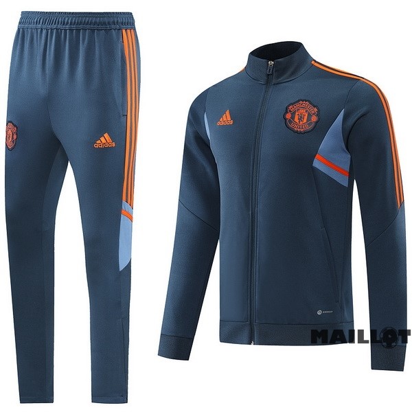 Foot Maillot Pas Cher Ensemble Complet Ropa Deportiva Con Cremallera Larga Manchester United 2022 2023 Gris Bleu