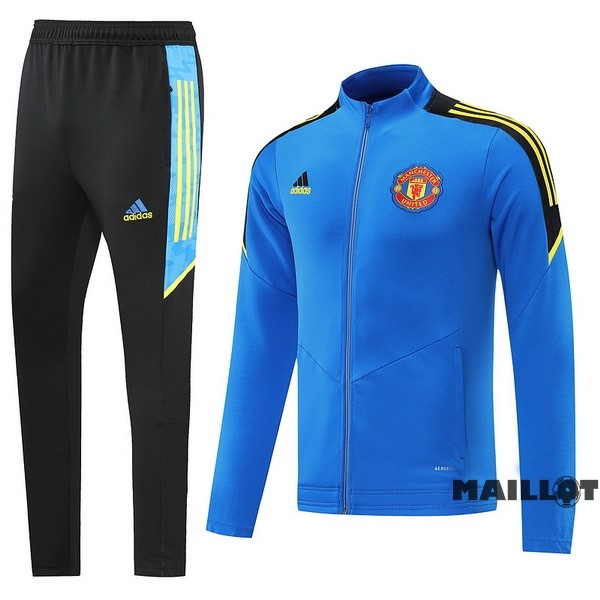 Foot Maillot Pas Cher Ensemble Complet Ropa Deportiva Con Cremallera Larga Manchester United 2022 2023 Noir Bleu