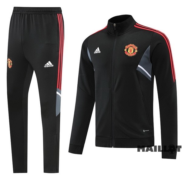 Foot Maillot Pas Cher Ensemble Complet Ropa Deportiva Con Cremallera Larga Manchester United 2022 2023 Noir Gris Rouge