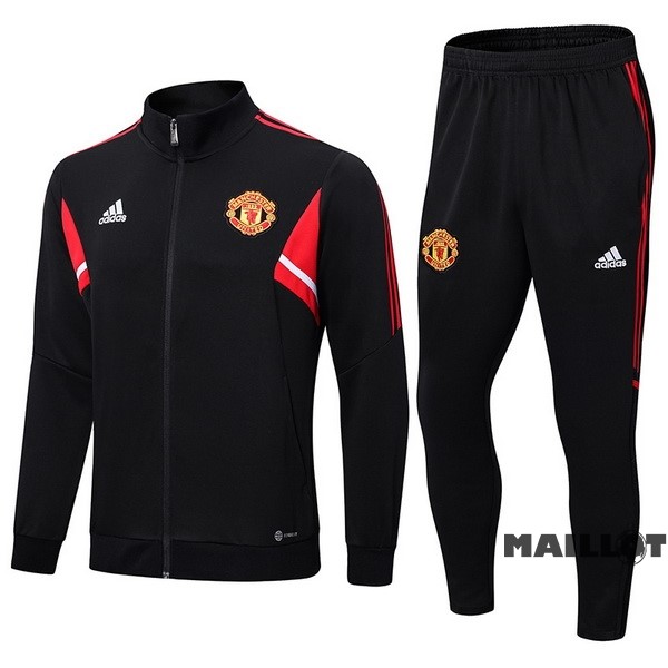 Foot Maillot Pas Cher Ensemble Complet Ropa Deportiva Con Cremallera Larga Manchester United 2022 2023 Noir II Rouge