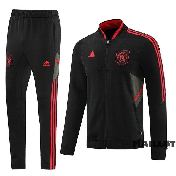 Foot Maillot Pas Cher Ensemble Complet Ropa Deportiva Con Cremallera Larga Manchester United 2022 2023 Noir Rouge