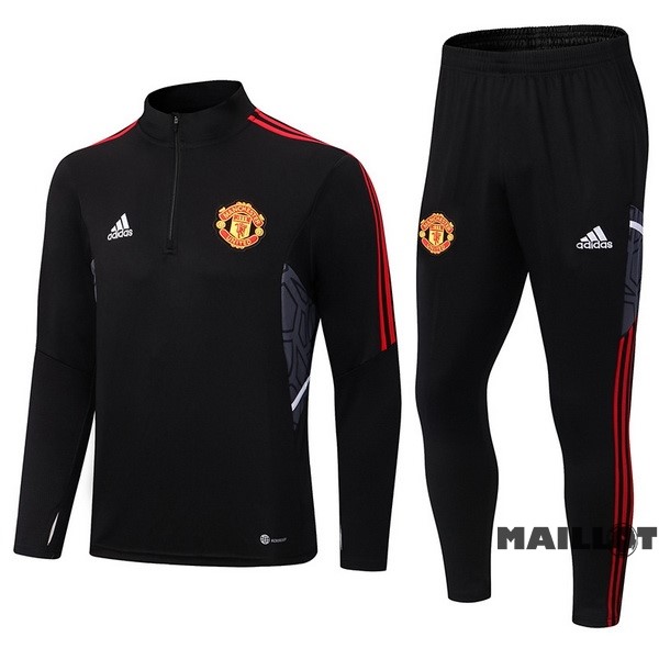 Foot Maillot Pas Cher Ensemble Complet Ropa Deportiva Con Cremallera Larga Manchester United 2022 2023 Noir Rouge Gris