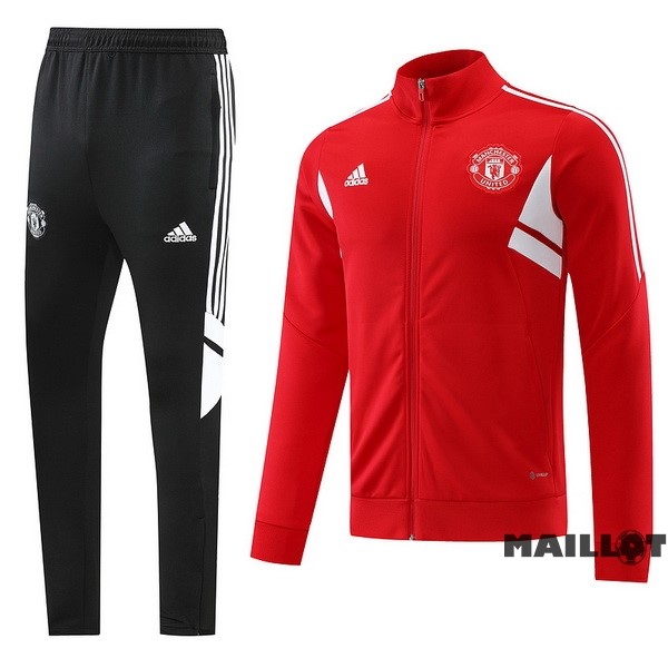 Foot Maillot Pas Cher Ensemble Complet Ropa Deportiva Con Cremallera Larga Manchester United 2022 2023 Rouge Noir