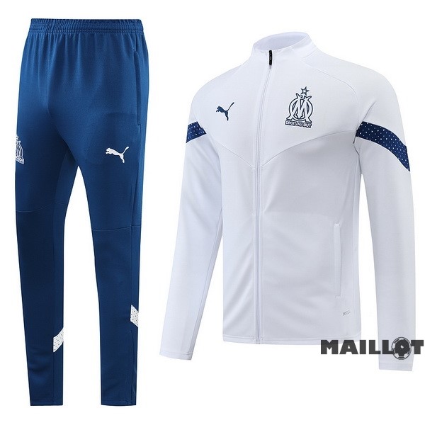 Foot Maillot Pas Cher Ensemble Complet Ropa Deportiva Con Cremallera Larga Marsella 2022 2023 Bleu Blanc