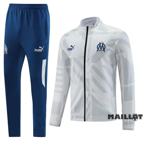 Foot Maillot Pas Cher Ensemble Complet Ropa Deportiva Con Cremallera Larga Marsella 2022 2023 Bleu Gris