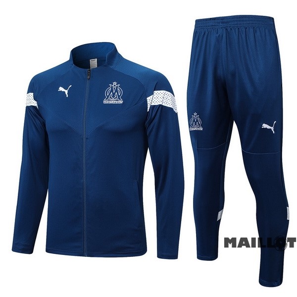 Foot Maillot Pas Cher Ensemble Complet Ropa Deportiva Con Cremallera Larga Marsella 2022 2023 Bleu Marine I Blanc