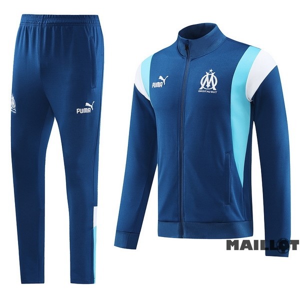 Foot Maillot Pas Cher Ensemble Complet Ropa Deportiva Con Cremallera Larga Marsella 2023 2024 Bleu Blanc