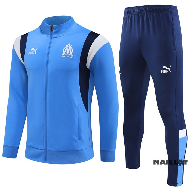 Foot Maillot Pas Cher Ensemble Complet Ropa Deportiva Con Cremallera Larga Marsella 2023 2024 Bleu III Blanc