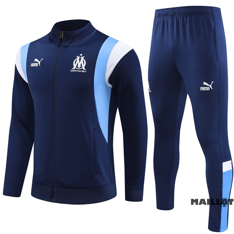 Foot Maillot Pas Cher Ensemble Complet Ropa Deportiva Con Cremallera Larga Marsella 2023 2024 Bleu II Blanc