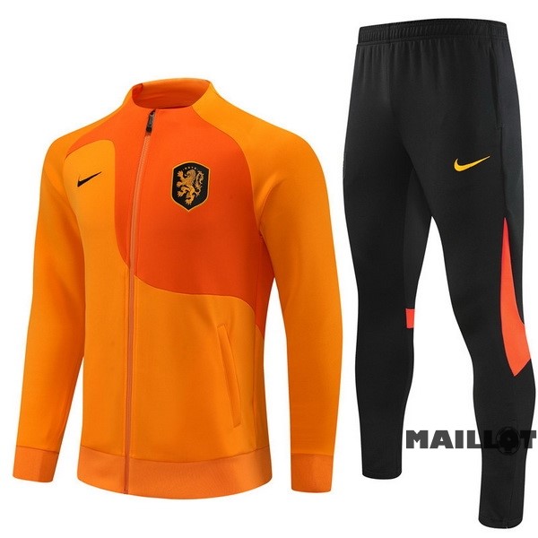 Foot Maillot Pas Cher Ensemble Complet Ropa Deportiva Con Cremallera Larga Pays Bas 2022 Orange I Noir