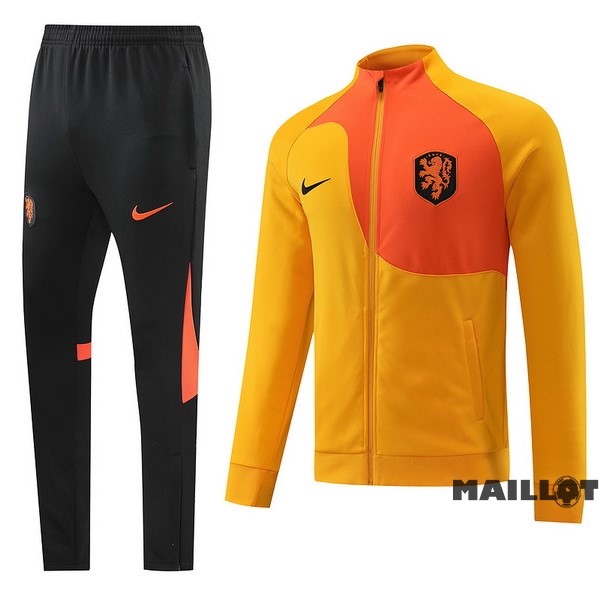 Foot Maillot Pas Cher Ensemble Complet Ropa Deportiva Con Cremallera Larga Pays Bas 2022 Orange Noir