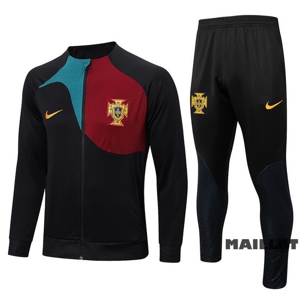 Foot Maillot Pas Cher Ensemble Complet Ropa Deportiva Con Cremallera Larga Portugal 2022 Noir Rouge