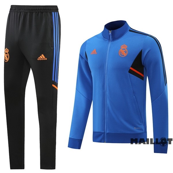 Foot Maillot Pas Cher Ensemble Complet Ropa Deportiva Con Cremallera Larga Real Madrid 2022 2023 Noir Bleu