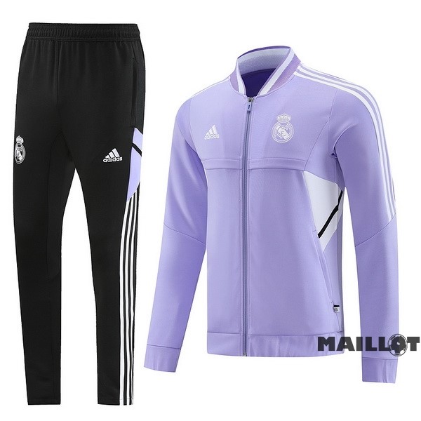 Foot Maillot Pas Cher Ensemble Complet Ropa Deportiva Con Cremallera Larga Real Madrid 2022 2023 Noir Purpura