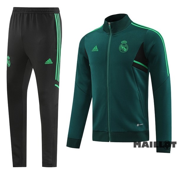 Foot Maillot Pas Cher Ensemble Complet Ropa Deportiva Con Cremallera Larga Real Madrid 2022 2023 Noir Vert