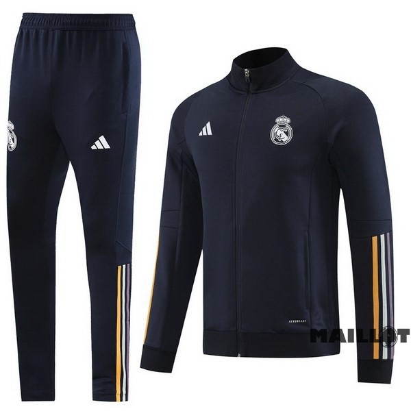 Foot Maillot Pas Cher Ensemble Complet Ropa Deportiva Con Cremallera Larga Real Madrid 2023 2024 Bleu Marine