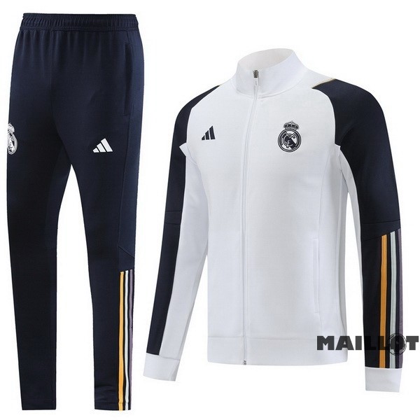 Foot Maillot Pas Cher Ensemble Complet Ropa Deportiva Con Cremallera Larga Real Madrid 2023 2024 Bleu Marine Blanc