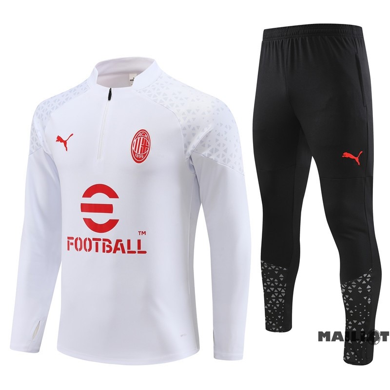 Foot Maillot Pas Cher Ensemble Complet Sudadera Entrainement AC Milan 2023 2024 Blanc Noir Rouge