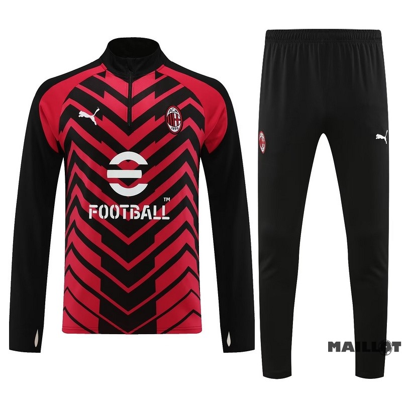 Foot Maillot Pas Cher Ensemble Complet Sudadera Entrainement AC Milan 2023 2024 Rouge II Noir