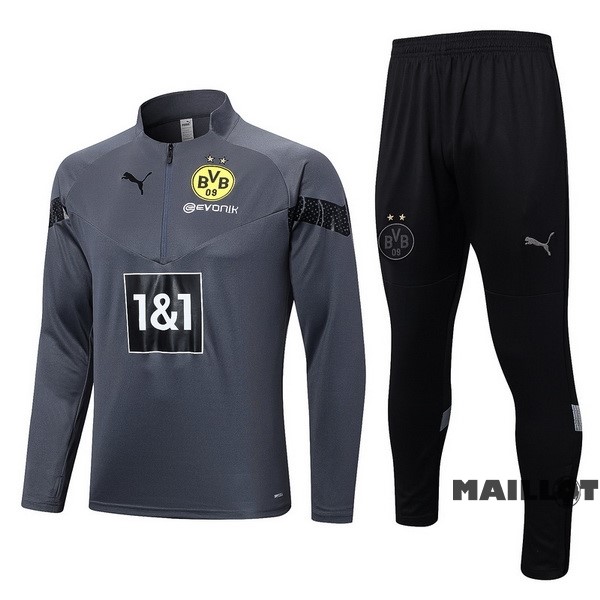 Foot Maillot Pas Cher Ensemble Complet Sudadera Entrainement Borussia Dortmund 2022 2023 Gris Noir