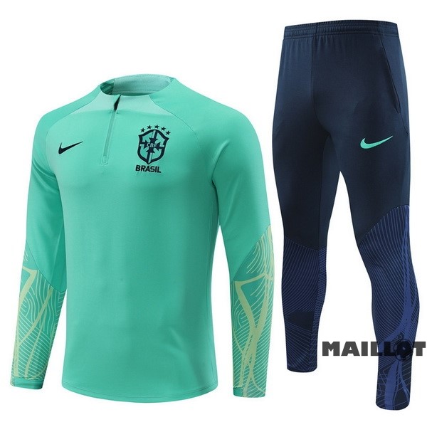 Foot Maillot Pas Cher Ensemble Complet Sudadera Entrainement Brésil 2022 Vert Bleu