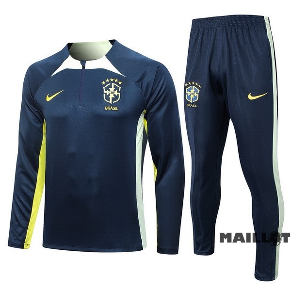 Foot Maillot Pas Cher Ensemble Complet Sudadera Entrainement Brésil 2023 Bleu Marine Vert