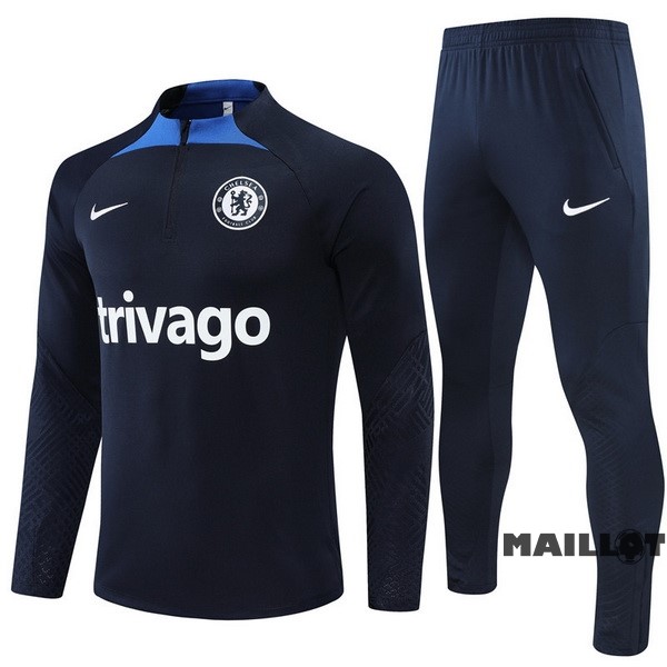 Foot Maillot Pas Cher Ensemble Complet Sudadera Entrainement Chelsea 2022 2023 Bleu Marine