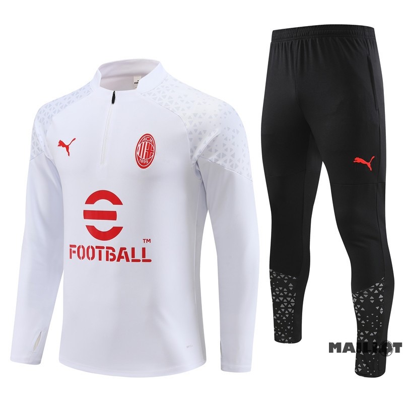 Foot Maillot Pas Cher Ensemble Complet Sudadera Entrainement Enfant AC Milan 2023 2024 Blanc Noir Rouge