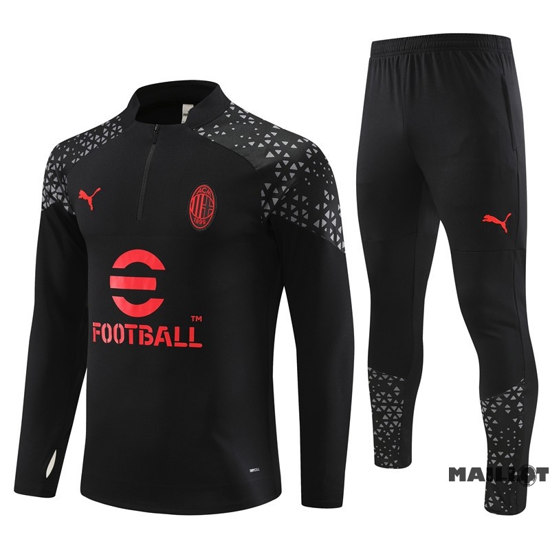 Foot Maillot Pas Cher Ensemble Complet Sudadera Entrainement Enfant AC Milan 2023 2024 Noir Rouge