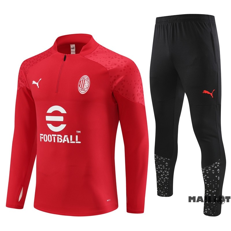 Foot Maillot Pas Cher Ensemble Complet Sudadera Entrainement Enfant AC Milan 2023 2024 Rouge I Noir