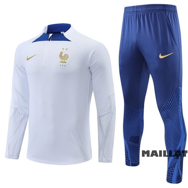 Foot Maillot Pas Cher Ensemble Complet Sudadera Entrainement Enfant France 2022 Blanc II Bleu