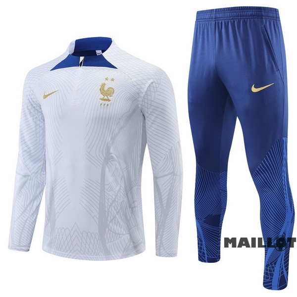 Foot Maillot Pas Cher Ensemble Complet Sudadera Entrainement Enfant France 2022 Blanc I Bleu