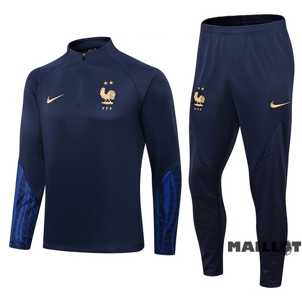 Foot Maillot Pas Cher Ensemble Complet Sudadera Entrainement Enfant France 2022 Bleu III Marine