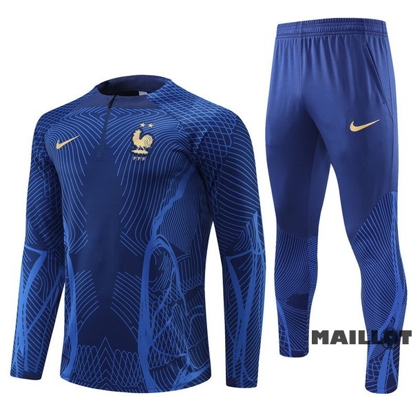 Foot Maillot Pas Cher Ensemble Complet Sudadera Entrainement Enfant France 2022 Bleu I Marine