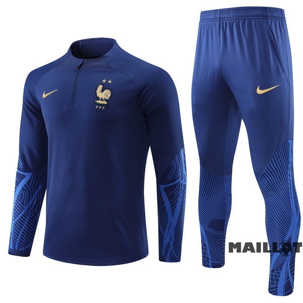 Foot Maillot Pas Cher Ensemble Complet Sudadera Entrainement Enfant France 2022 Bleu Marine