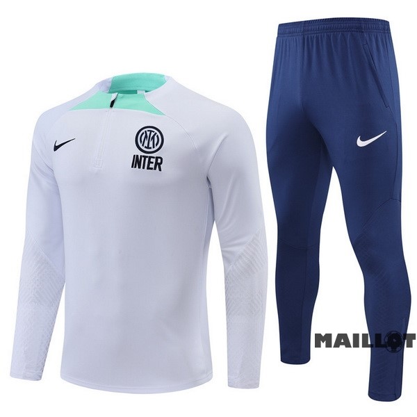 Foot Maillot Pas Cher Ensemble Complet Sudadera Entrainement Enfant Inter Milán 2022 2023 Blanc Bleu