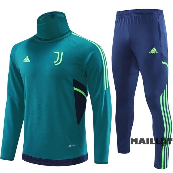 Foot Maillot Pas Cher Ensemble Complet Sudadera Entrainement Enfant Juventus 2022 2023 Vert II Bleu