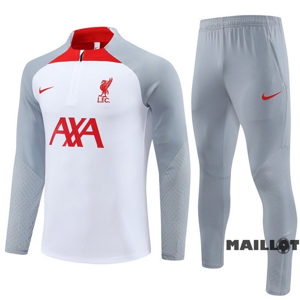 Foot Maillot Pas Cher Ensemble Complet Sudadera Entrainement Enfant Liverpool 2022 2023 Gris Blanc