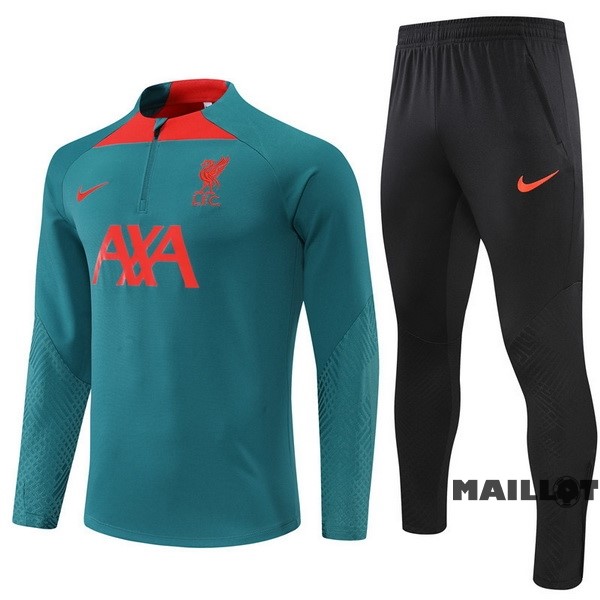 Foot Maillot Pas Cher Ensemble Complet Sudadera Entrainement Enfant Liverpool 2022 2023 Vert Noir