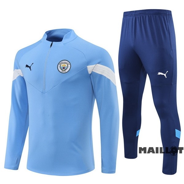 Foot Maillot Pas Cher Ensemble Complet Sudadera Entrainement Enfant Manchester City 2022 2023 Bleu