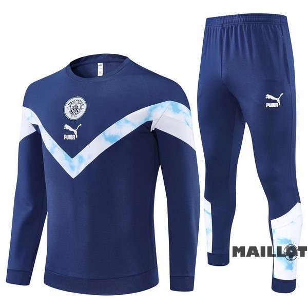 Foot Maillot Pas Cher Ensemble Complet Sudadera Entrainement Enfant Manchester City 2022 2023 Bleu Marine Blanc