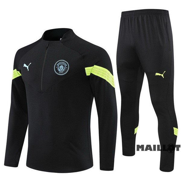 Foot Maillot Pas Cher Ensemble Complet Sudadera Entrainement Enfant Manchester City 2022 2023 Noir I Vert