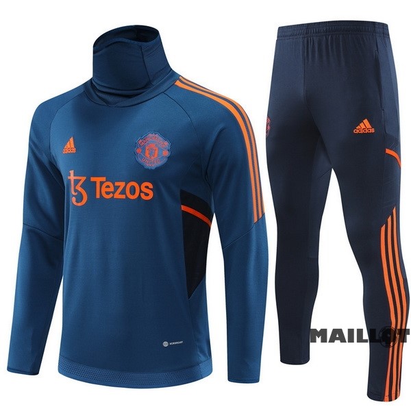 Foot Maillot Pas Cher Ensemble Complet Sudadera Entrainement Enfant Manchester United 2022 2023 Bleu