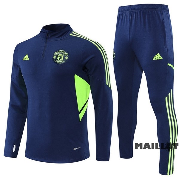 Foot Maillot Pas Cher Ensemble Complet Sudadera Entrainement Enfant Manchester United 2022 2023 Bleu Vert