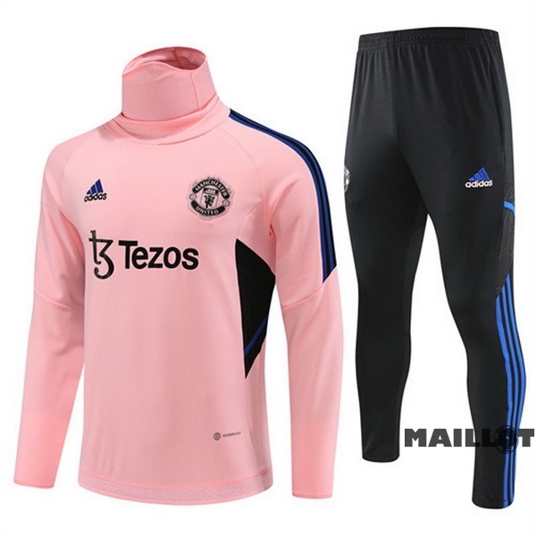 Foot Maillot Pas Cher Ensemble Complet Sudadera Entrainement Enfant Manchester United 2022 2023 Rose Noir