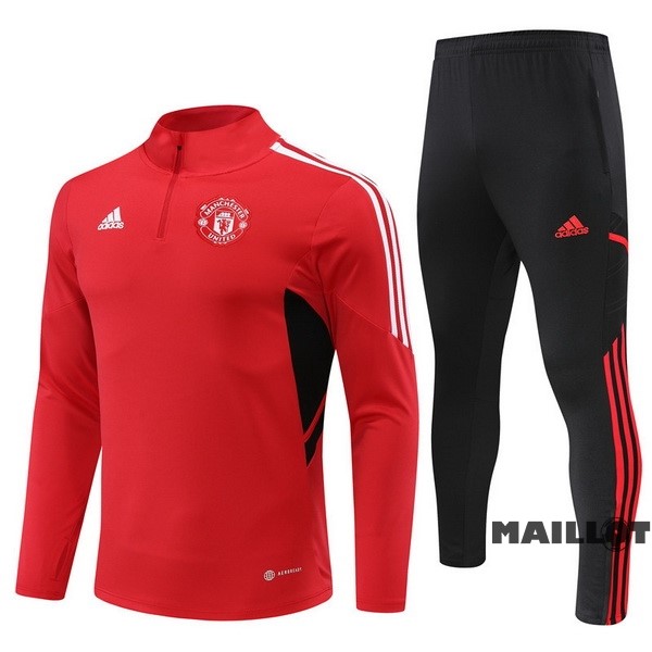 Foot Maillot Pas Cher Ensemble Complet Sudadera Entrainement Enfant Manchester United 2022 2023 Rouge Noir