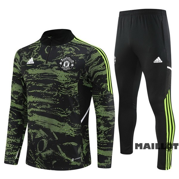 Foot Maillot Pas Cher Ensemble Complet Sudadera Entrainement Enfant Manchester United 2022 2023 Vert I Noir