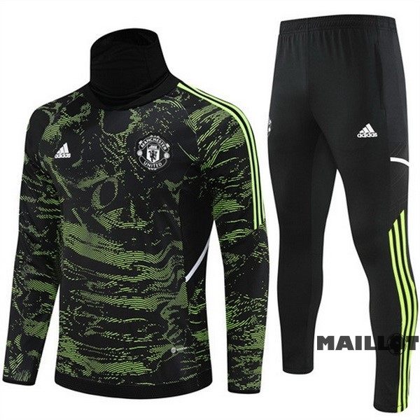 Foot Maillot Pas Cher Ensemble Complet Sudadera Entrainement Enfant Manchester United 2022 2023 Vert Noir